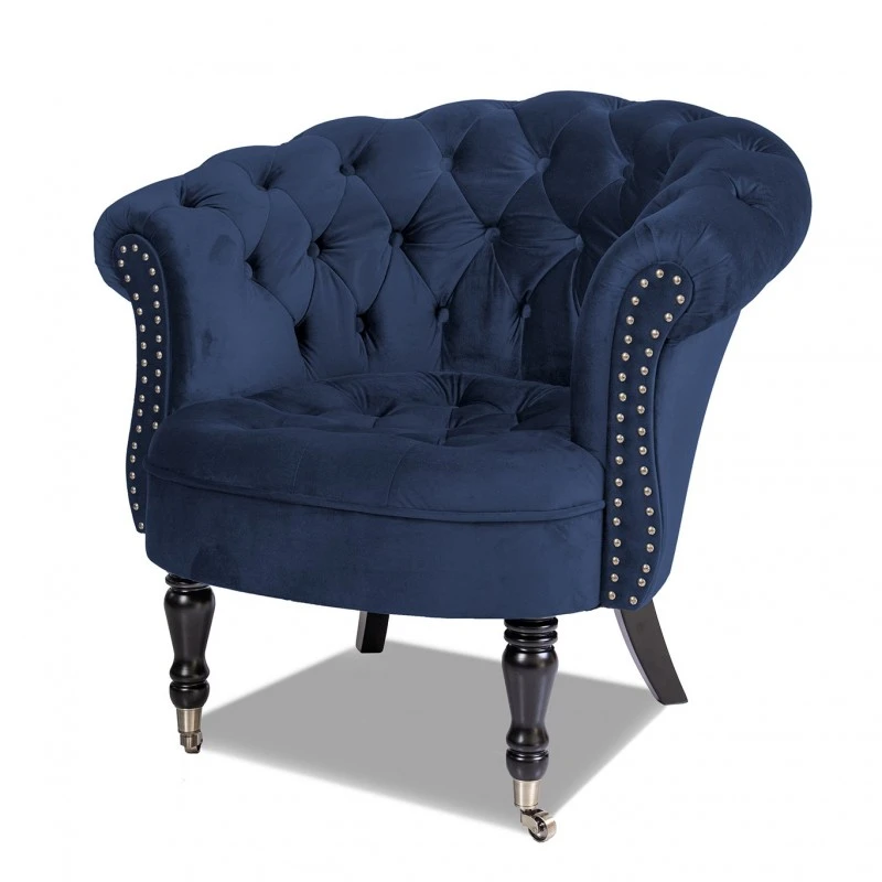 Фотьойл Честърфийлд Людовик, петролено синьо кадифе